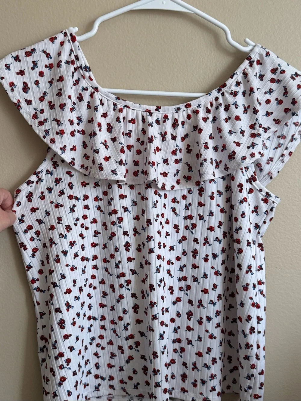 Justice Floral Tie Front Blouse Girls XL 16/18 White Ribbed Flutter Sleeve Top
